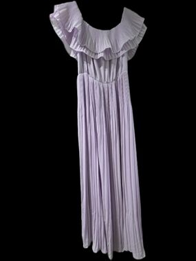 H&M Lilac Pleated Maxi Dress with Ruffled Off-Shoulder Neckline